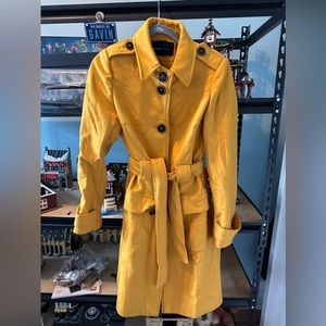 Moda International Yellow Wool Belted Trench Coat with buttons down the back